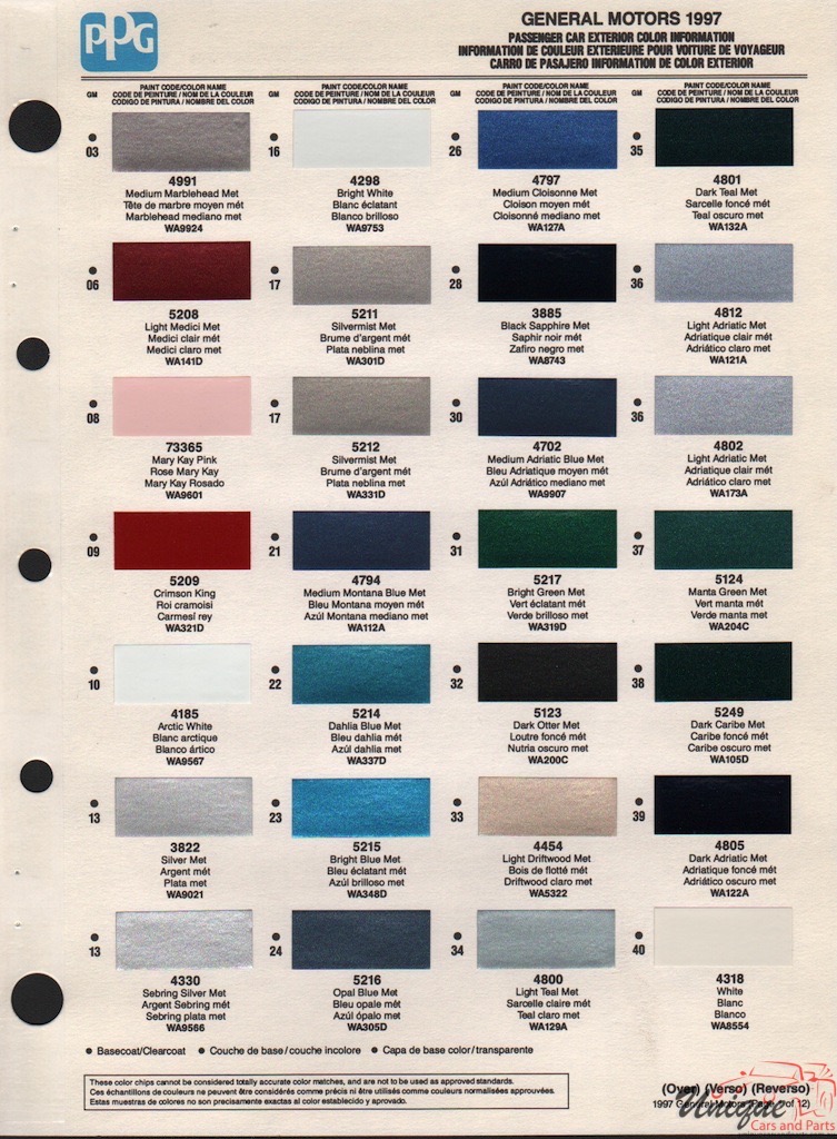 1997 General Motors Paint Charts PPG 1